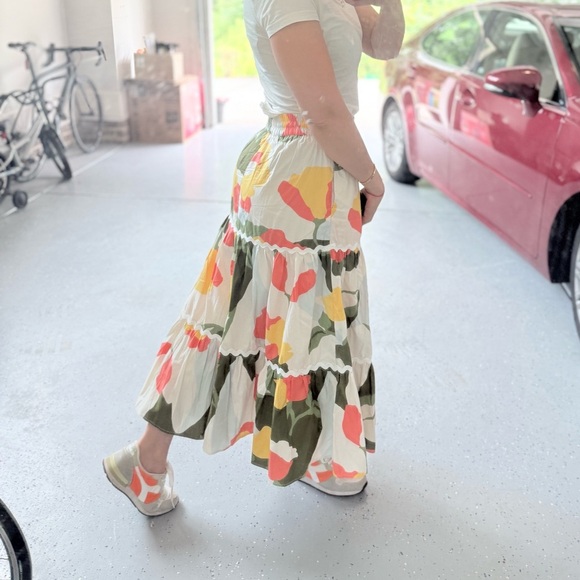 CeCe Floral Tiered Maxi Skirt | Size S (Fits M) | Boho Summer Resort Wear - Picture 3 of 8